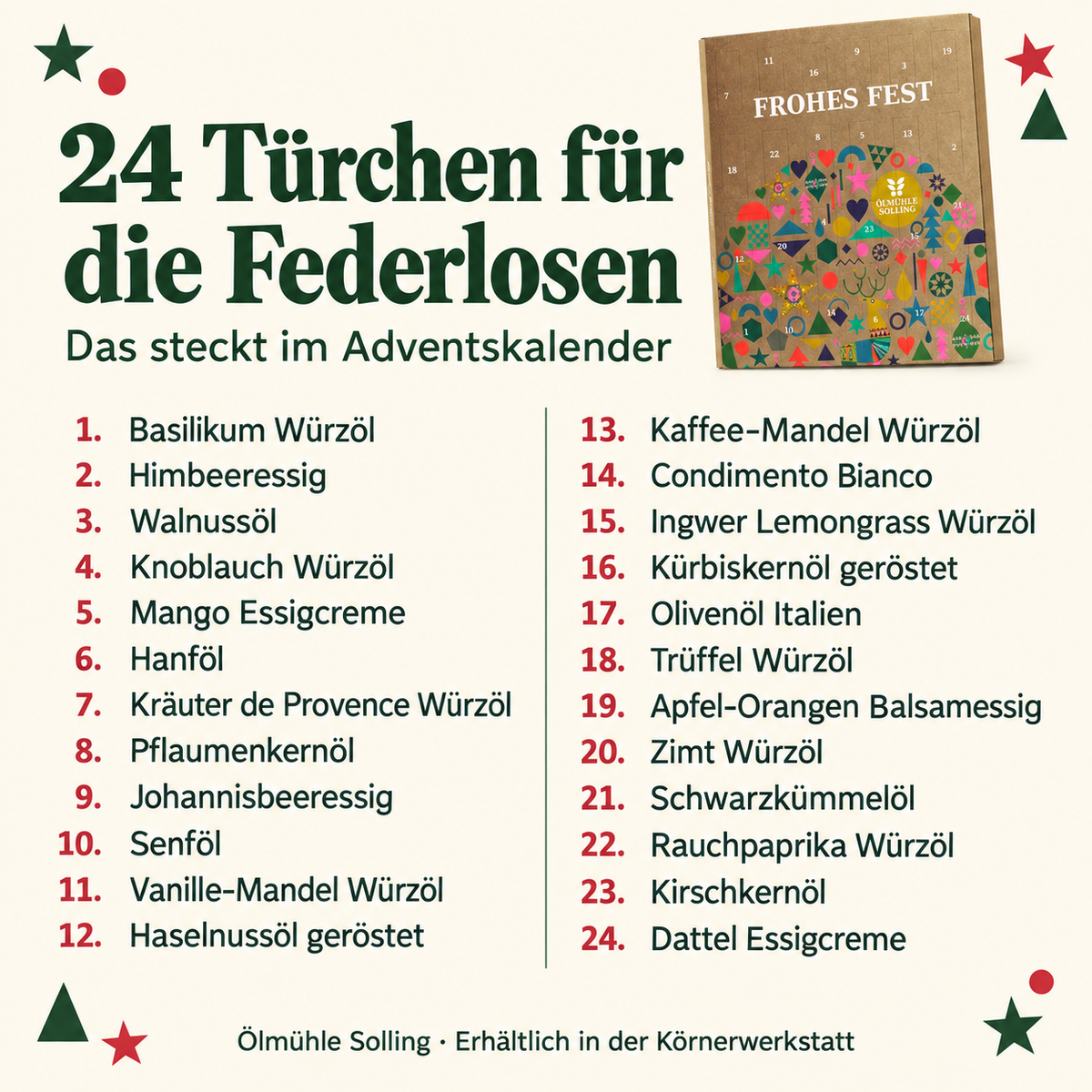 Adventskalender Frohes Fest Ölmühle Solling