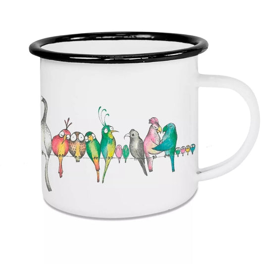 Emaille Tasse Vogelparade - Körnerwerkstatt